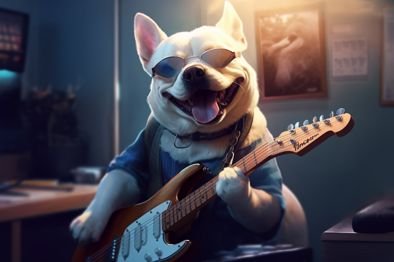 dog playing guitar