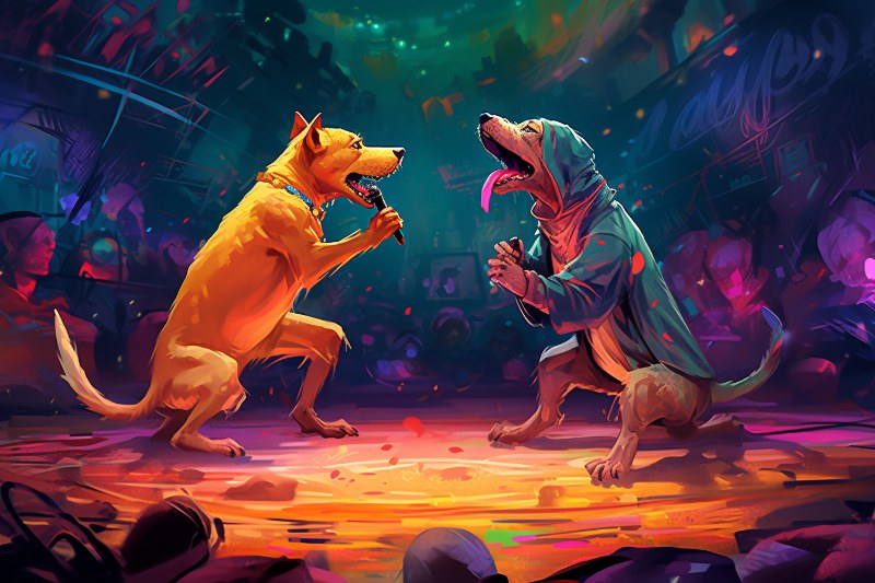 two dogs singing with microphones