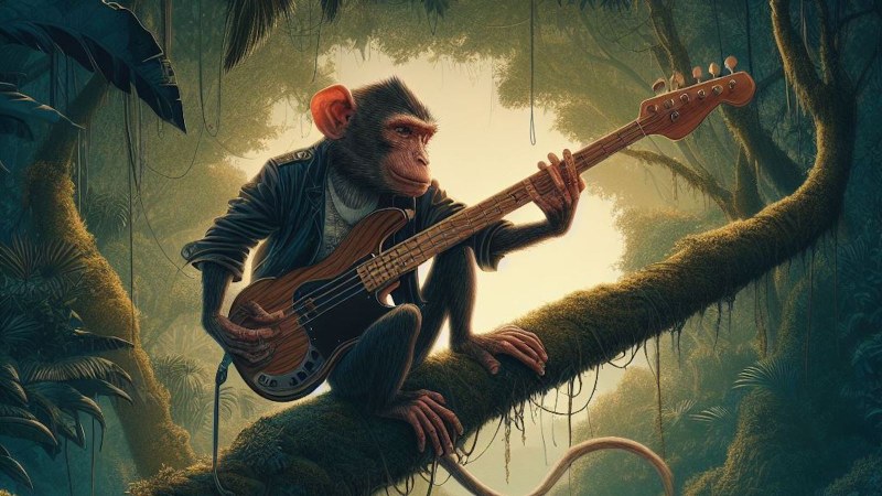 monkey playing the bass on a tree