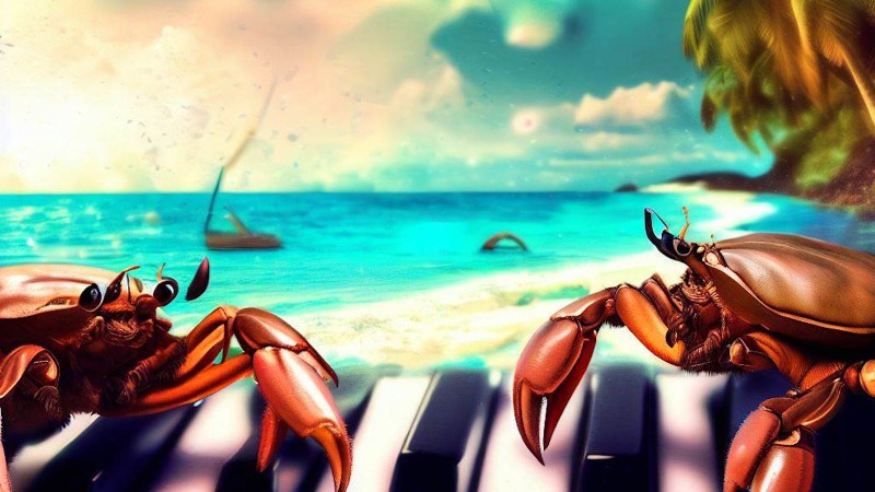crabs on a keyboard on an island