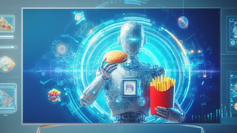 robot eating burger on tv