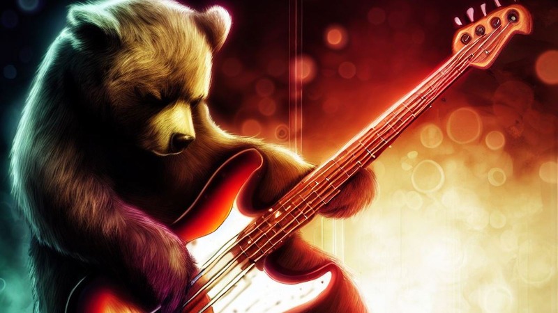 bear playing bass guitar