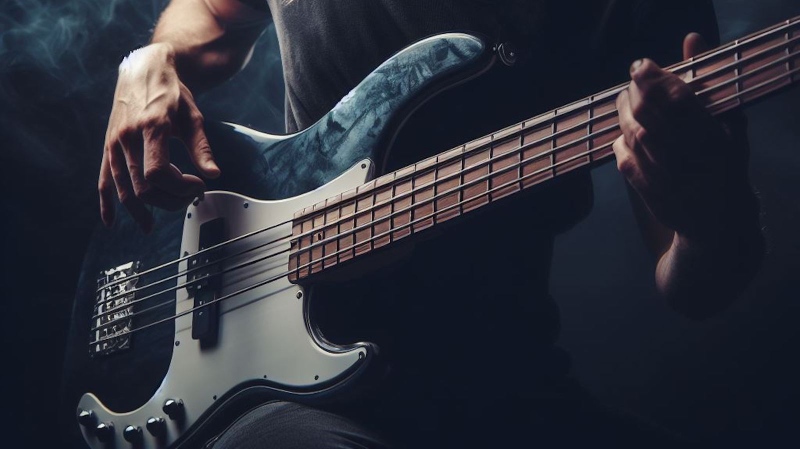bass guitar being strummed