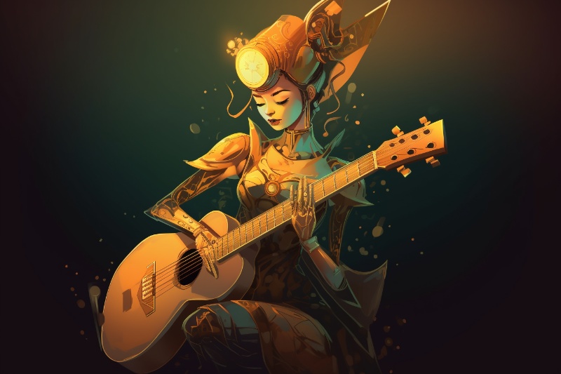 girl robot playing guitar