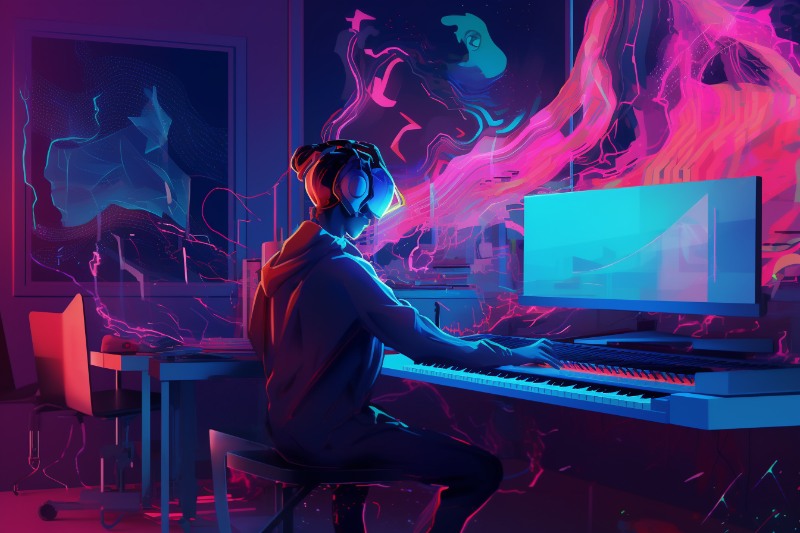 female producer making music with ai
