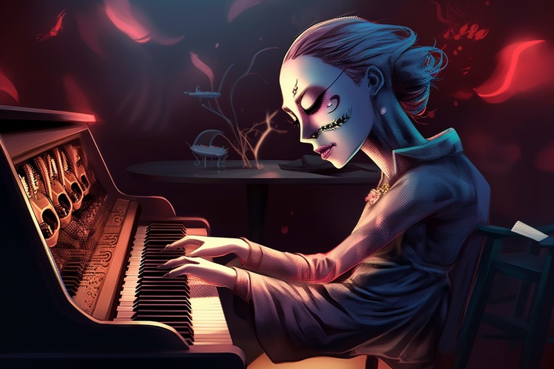girl robot playing piano