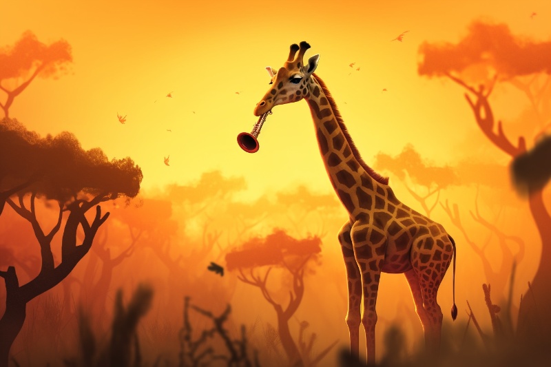 giraffe playing trumpet