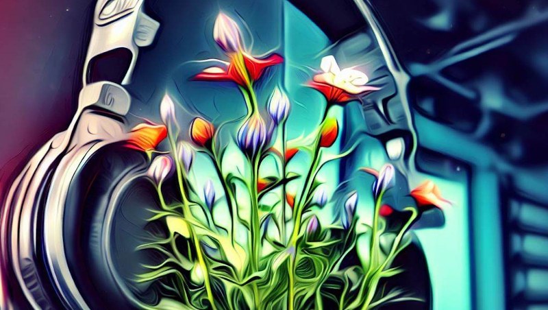 flowers listening to music through headphones