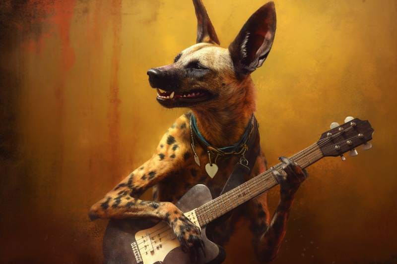 wild dog playing guitar