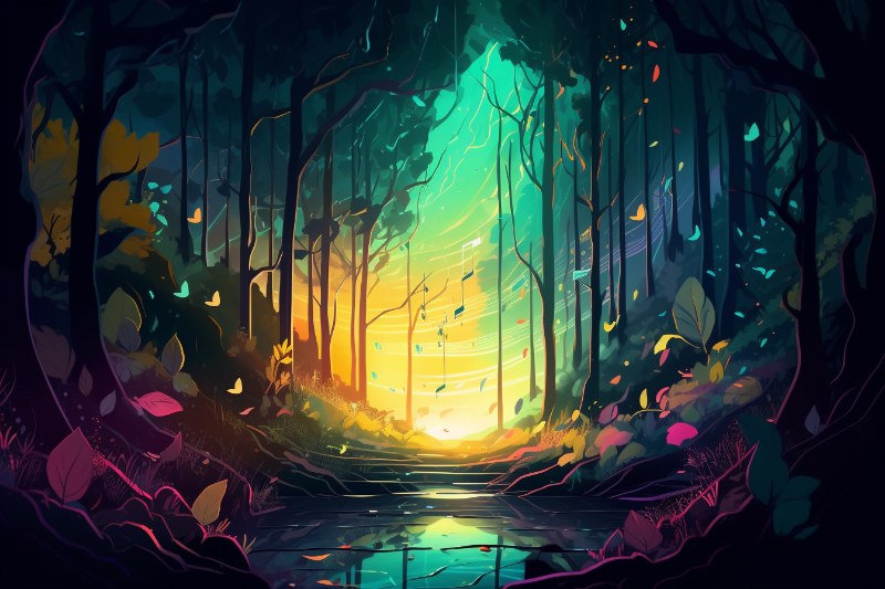 music playing in a magical forest