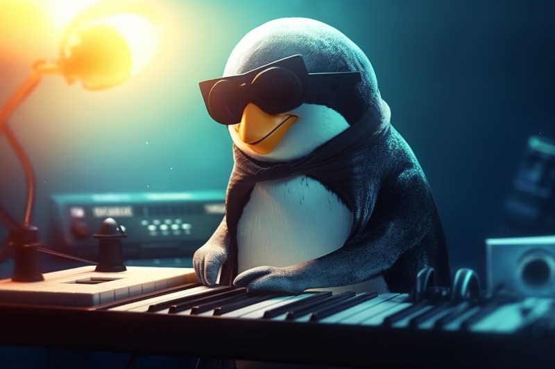 Penguin playing piano