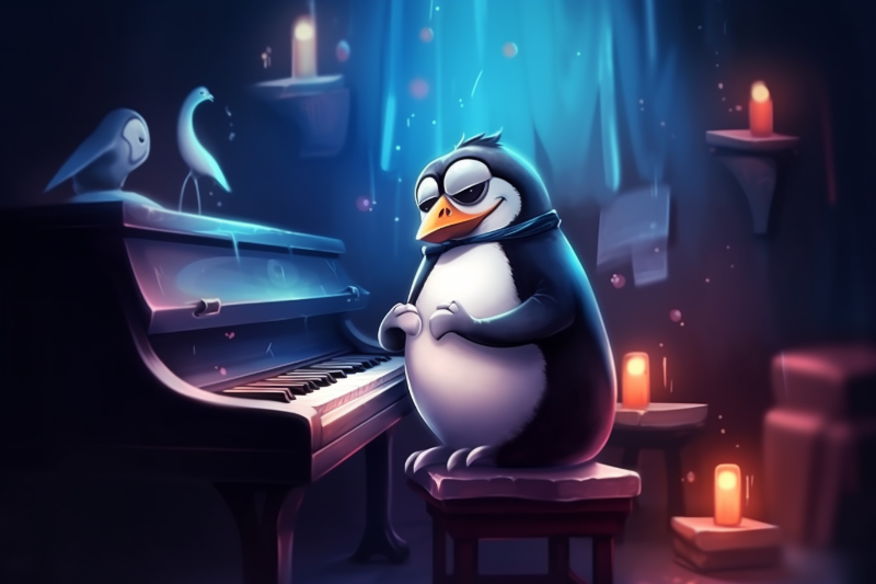 penguin playing piano