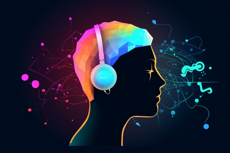 person listening to music with headphone