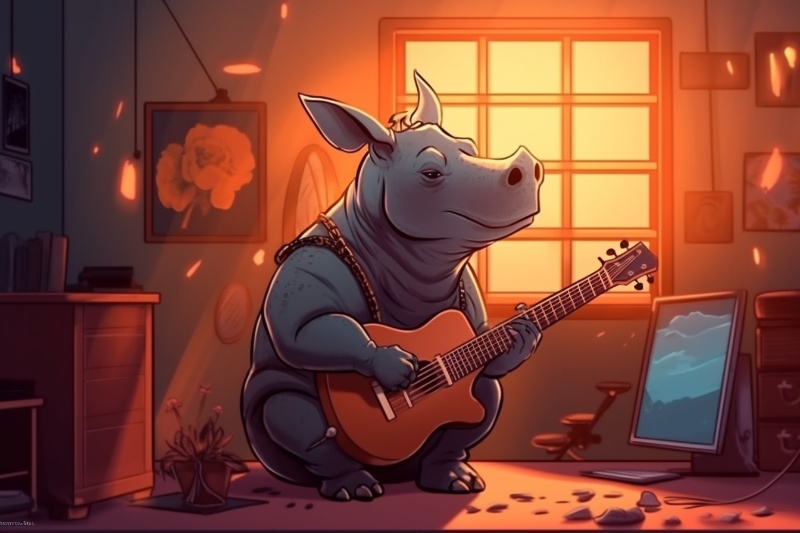 Rhino playing guitar