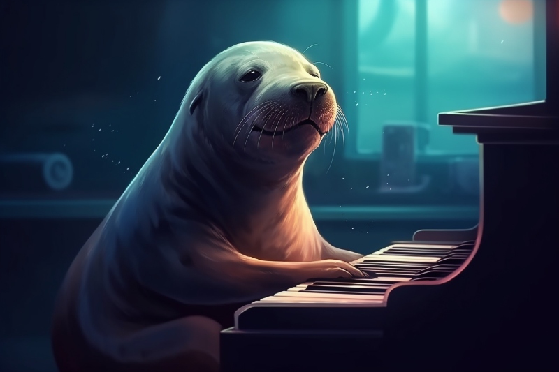 sea lion playing piano