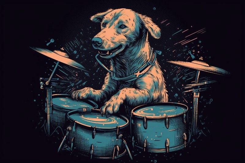 dog playing drums
