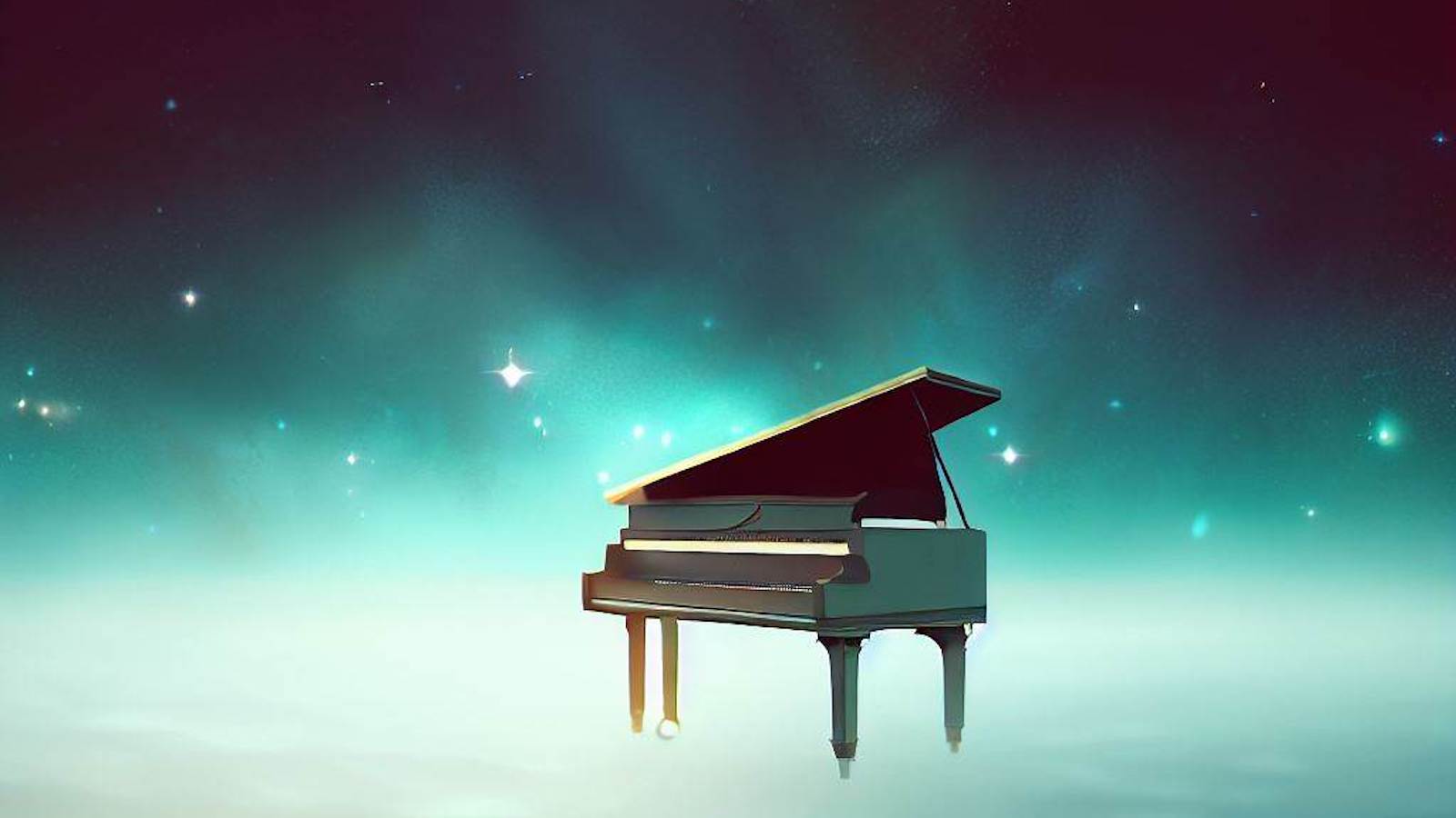 piano floating in space