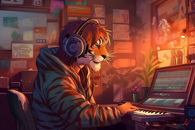tiger making music