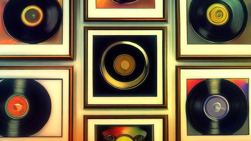 vinyl awards on a wall