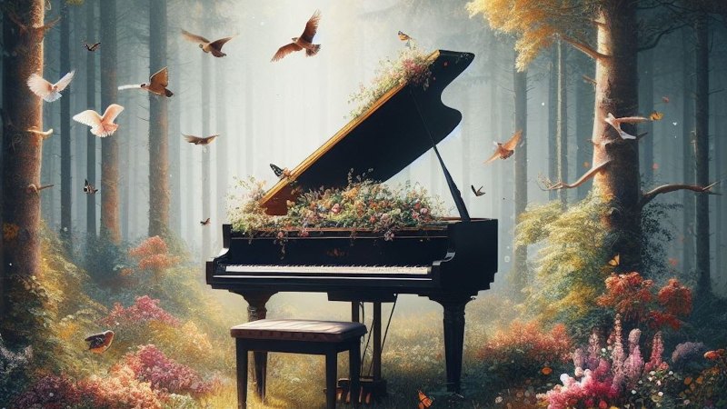 piano in the magical forest