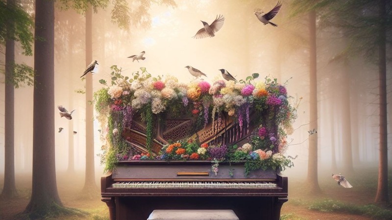 piano in the magical forest