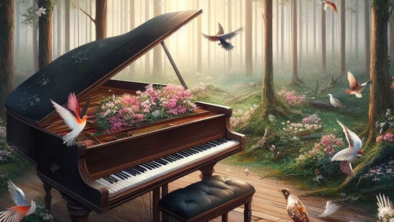 piano in the magical forest