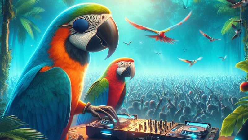 DJ parrot performing its set