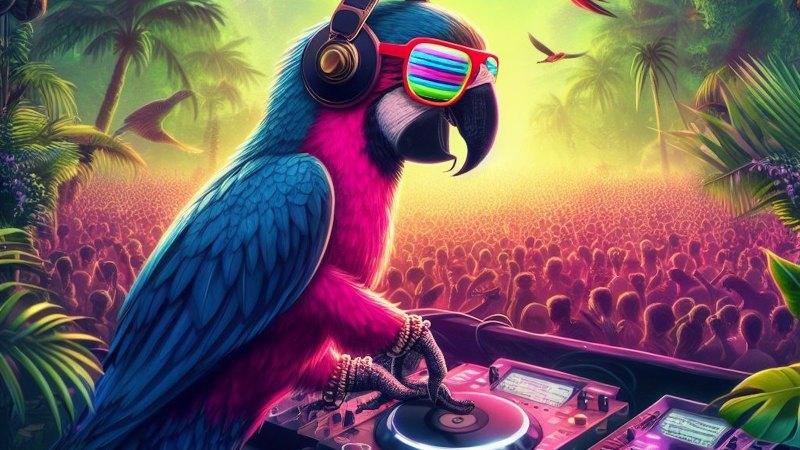 DJ parrot performing its set