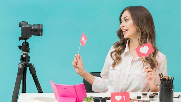 Beautiful woman happy to record video