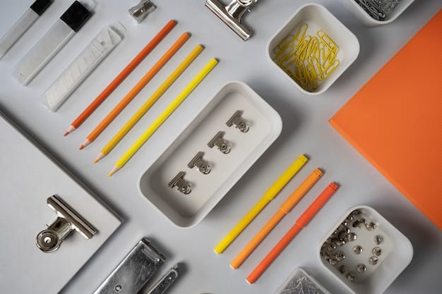 Flat lay desk supplies arrangement still life
