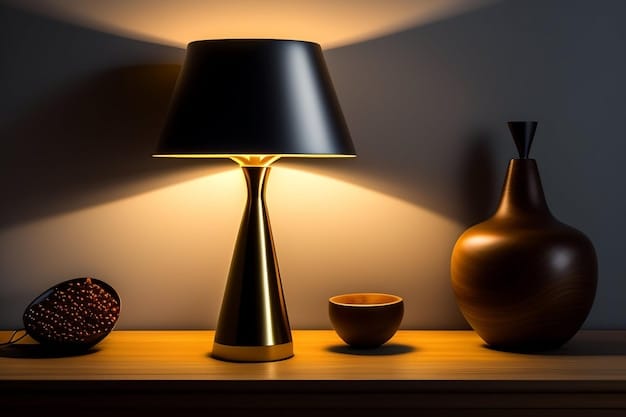 A lamp on a table with a vase and a vase on it