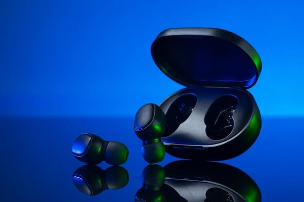 Wireless earbuds with neon cyberpunk style lighting