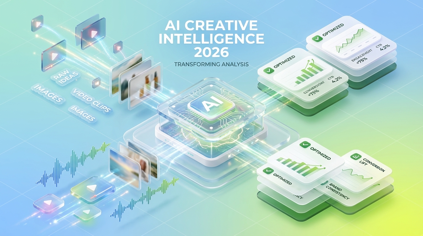 Image showing AI at the centre, powering creative analytics