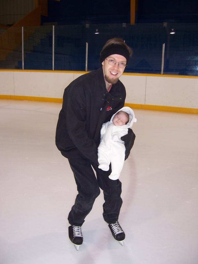 Taking Priya skating for the first time, in Parry Sound's Bobby Orr Community Centre.