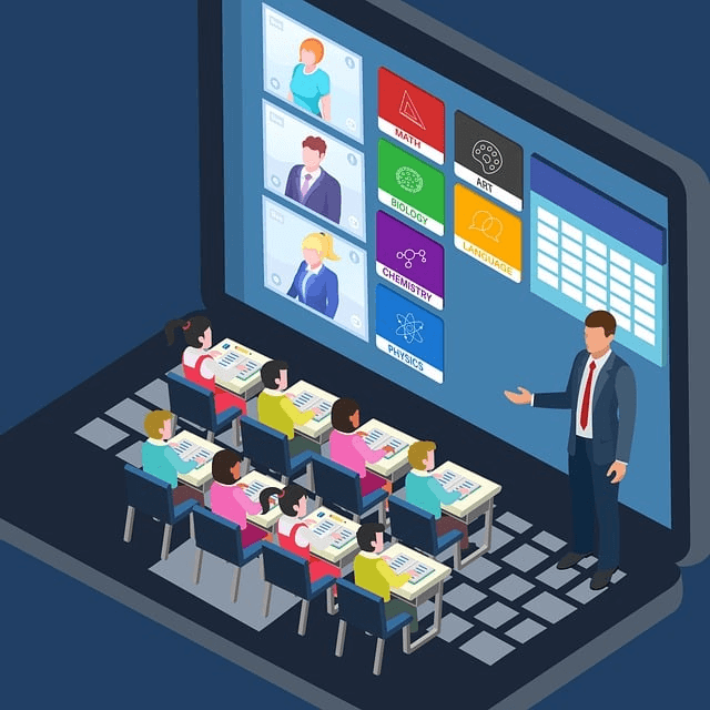digital classroom with kids and a trainer