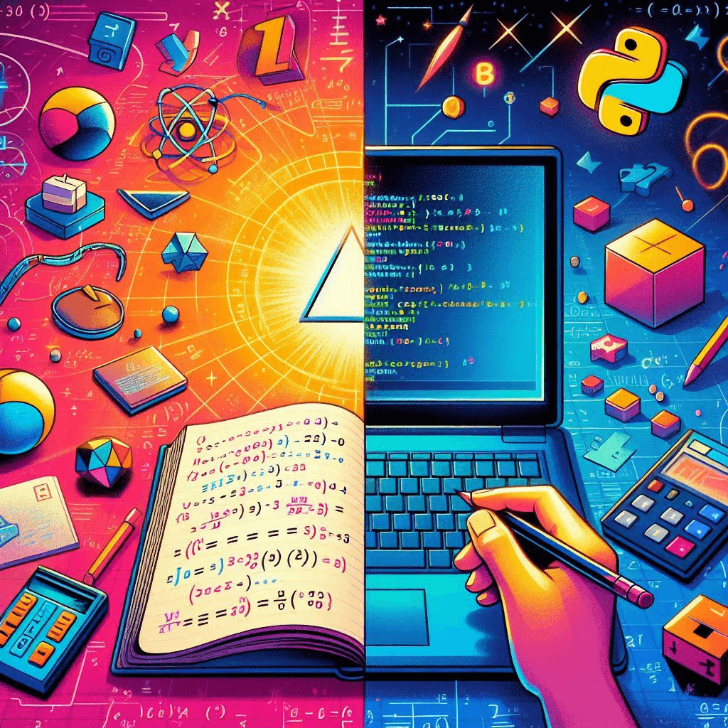 image showing combination of maths and computers side by side
