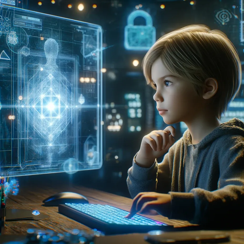 kid using his  computer