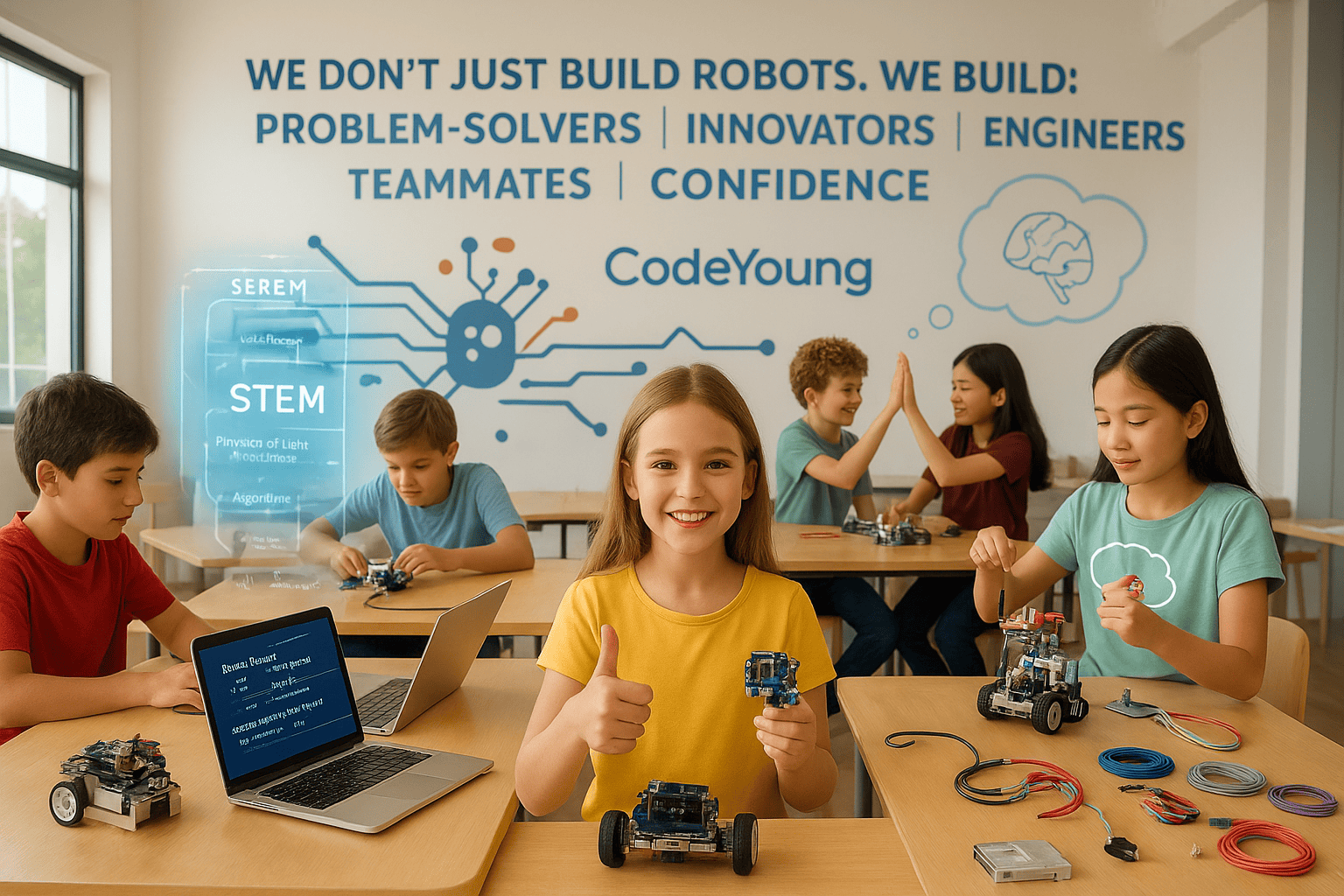 Kids robotics classes teaching kids coding skills, critical thinking abilities, and hands on experience in STEM