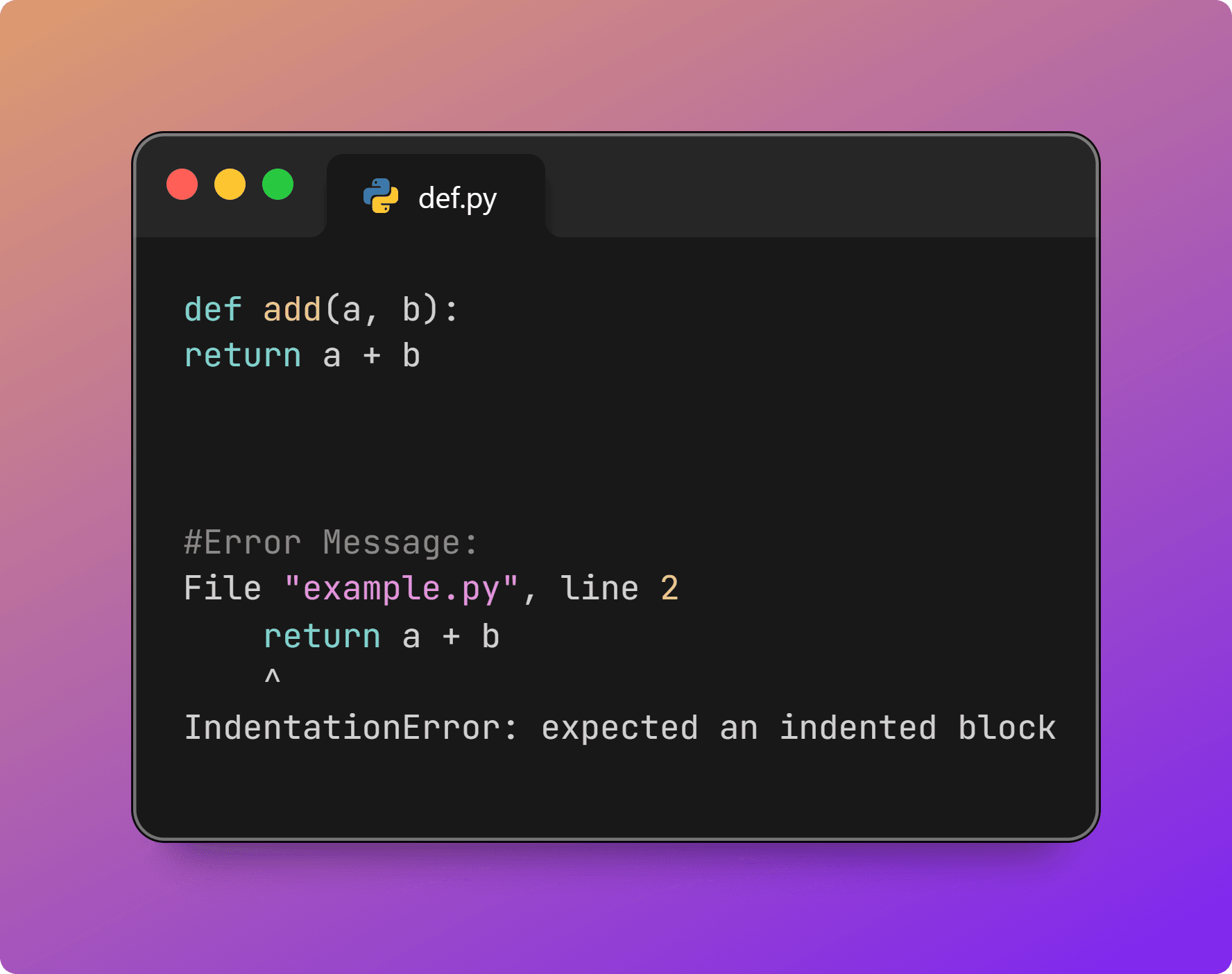 Error message due to improper identation