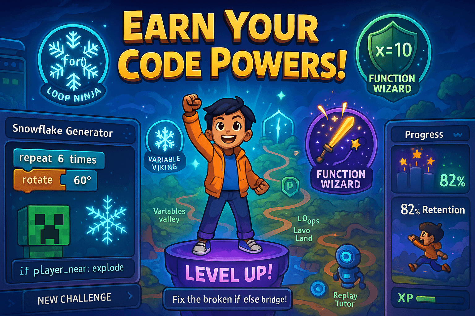 kids earning code powers by enhancing his skill