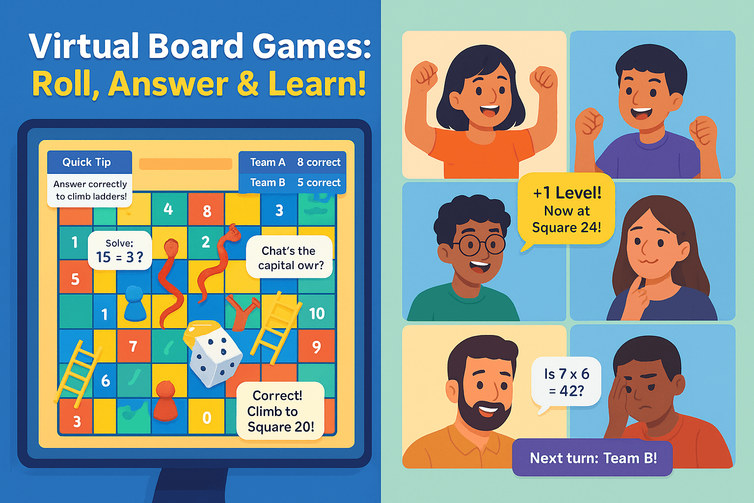 Exciting team-based classroom game where students race to answer and earn points while revising lessons