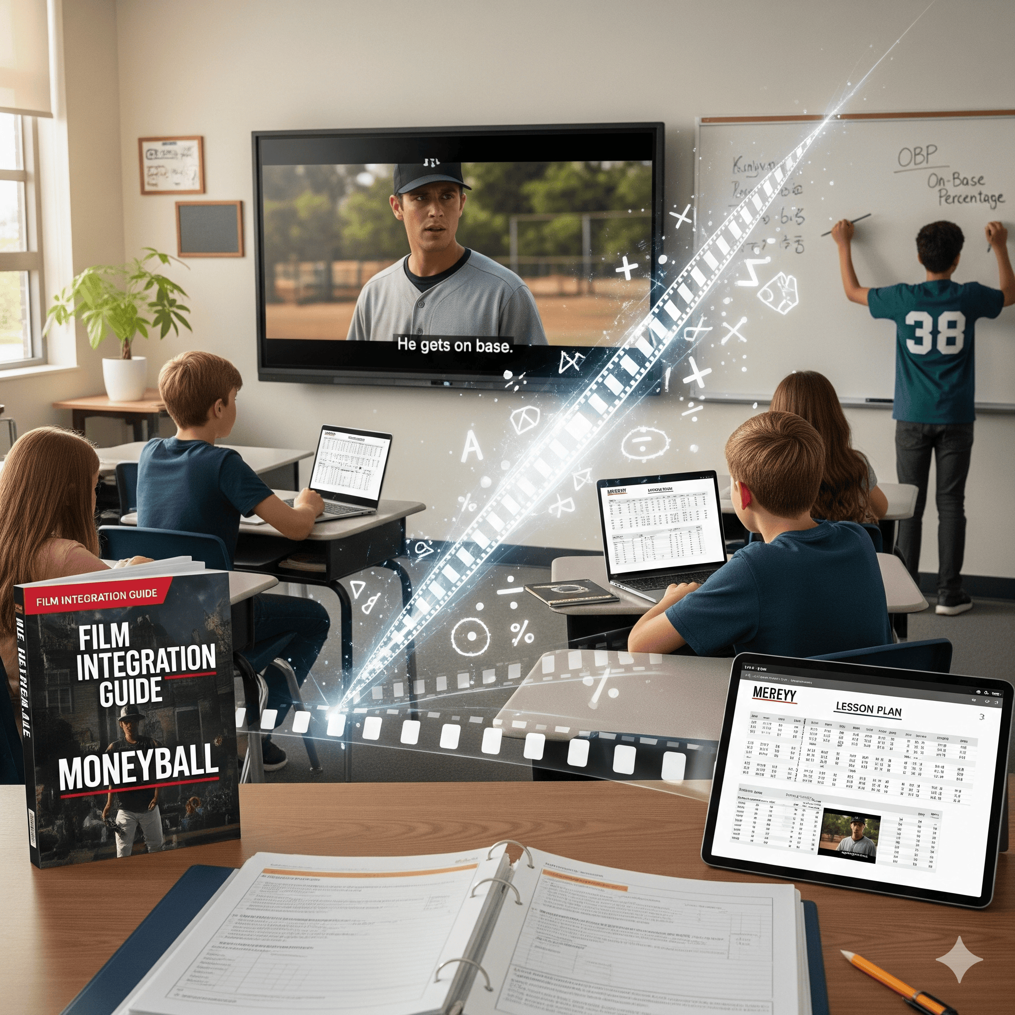 Older students in classroom use movie based math lessons to explore algebra, history, and critical thinking