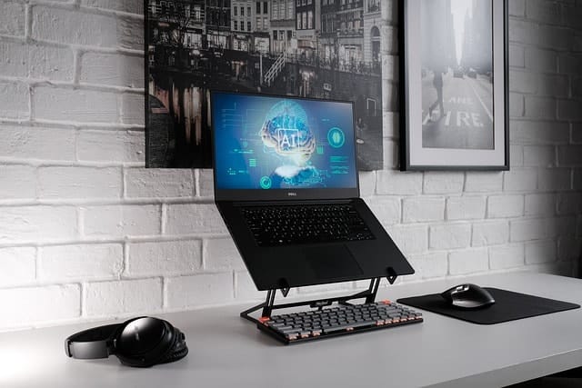laptop, desk, office