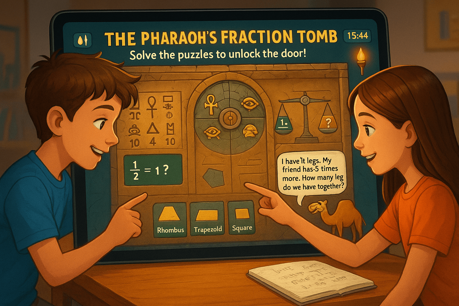 Kids play online math games in small groups, practicing math facts and problem solving with learning fun