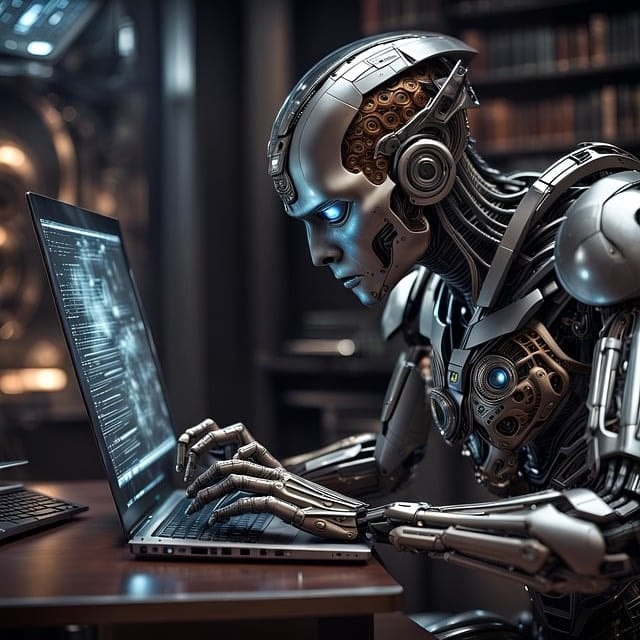 ai generated robot using  laptop