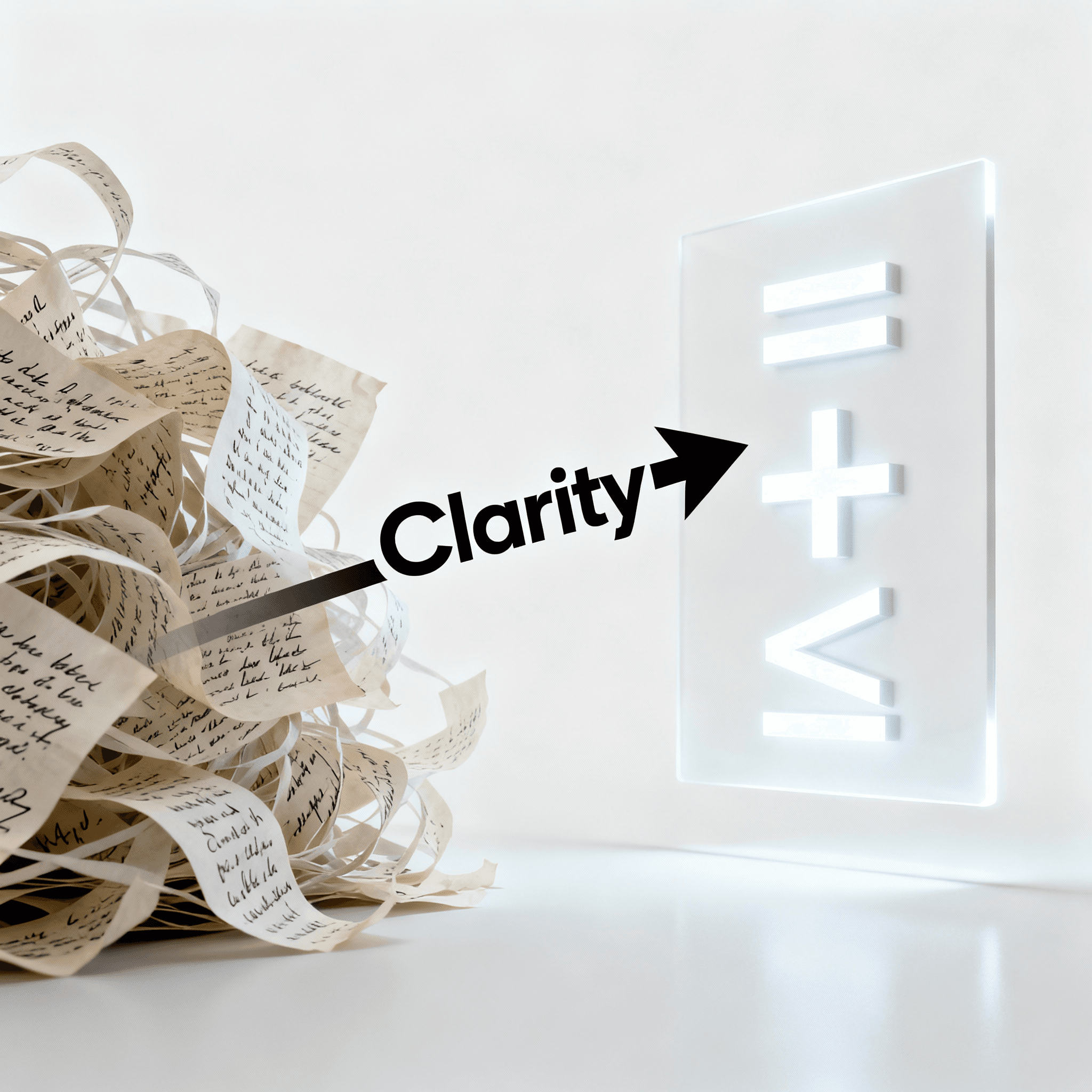 Random text contrasts with clear math symbols for clarity