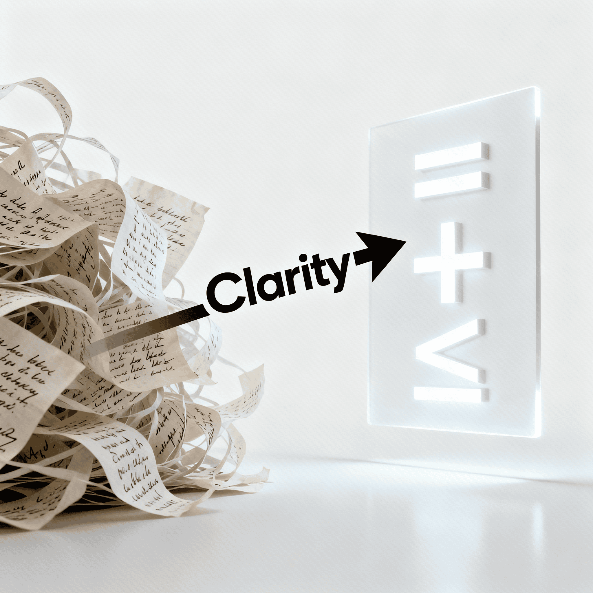 Random text contrasts with clear math symbols for clarity