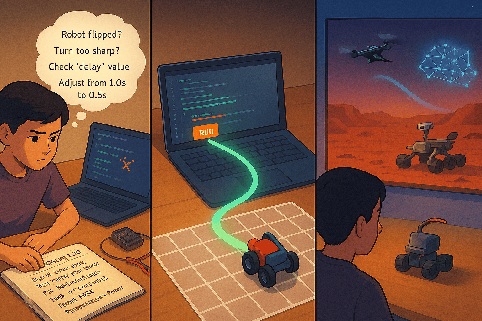 High school students explore robotics projects, problem solving skills, and programming languages in STEM