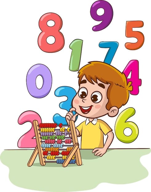Vector boy with abacus and numbers vector illustration of a child learning math