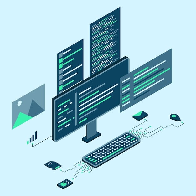 Computer technology isometric illustration Desktop computer platforms  Software programming coding concept Code with computer monitor Vector  illustration | Premium Vector